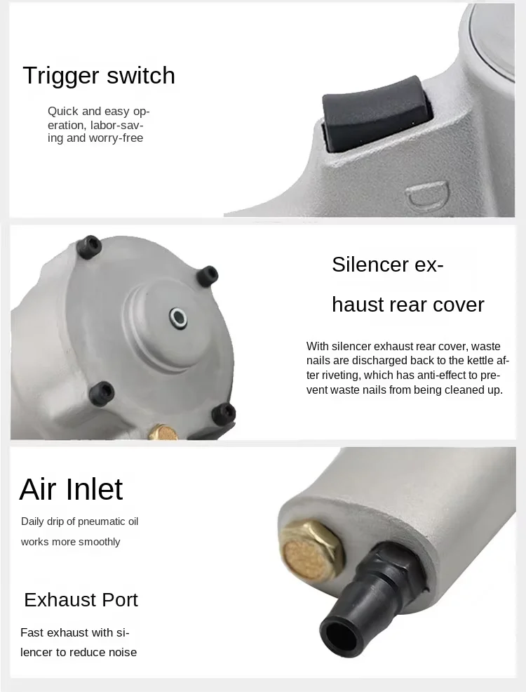 SUBAO นิวเมติก Rivet ปืนเล็บ Air Blind Riveting เครื่องมืออัตโนมัติ Rivet Nailer เล็บอัตโนมัติเครื่องสําหรับ 2.4 มม.-4.8 มม.เล็บ