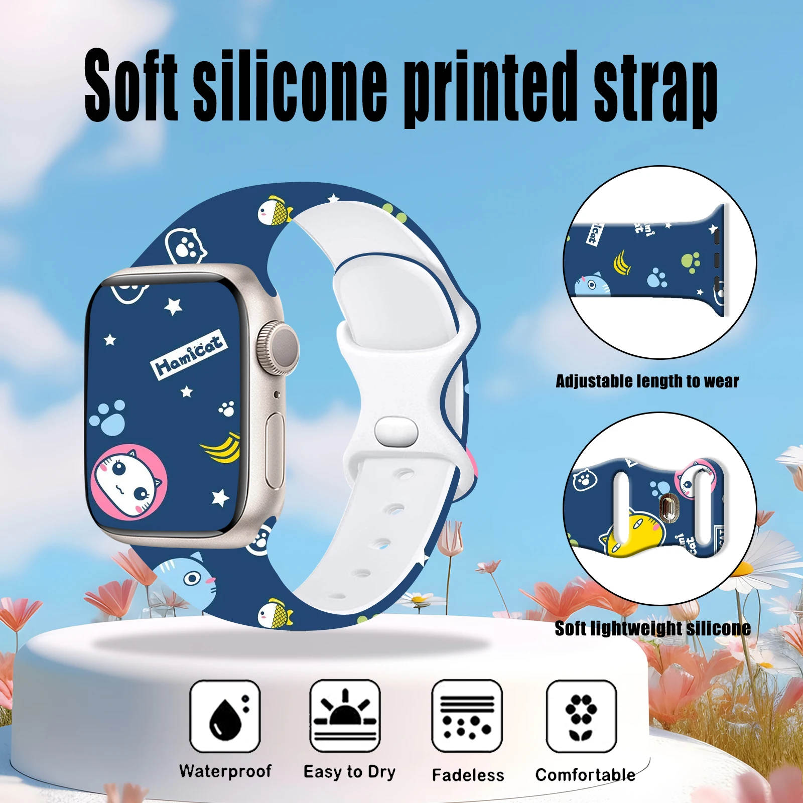 

Hami Cat Strap for Apple Watch 10 9 8 7 Silicone Band Replaceable Bracelet for iWatch 46mm 42mm Watchband