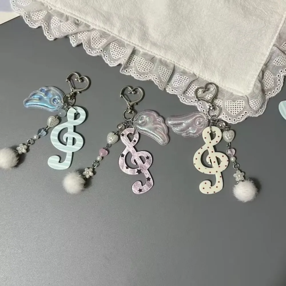Acrylic Polka Dot Stripe Keychain Cartoon Music Note Star Wings Ita Bag Charm Creative Design Key Holder Keychain Organizer