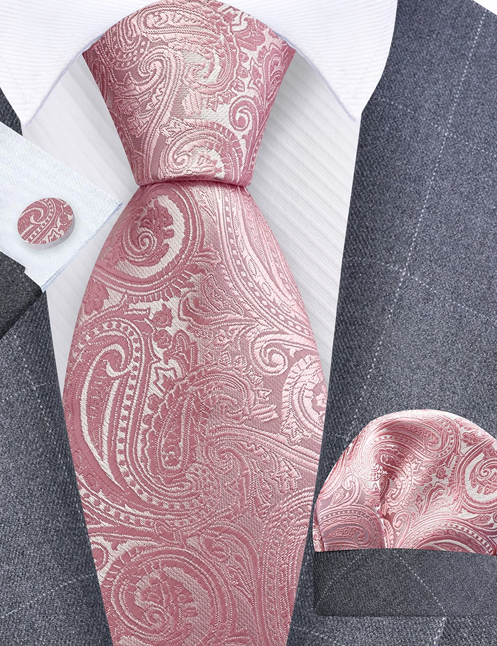 GUSLESON 8 cm Blauw Zwart Roze Mannen Stropdassen Pochet Manchetknopen Set Paisley Zijden Stropdas Bruiloft Relatiegeschenk Stropdas Accessoires