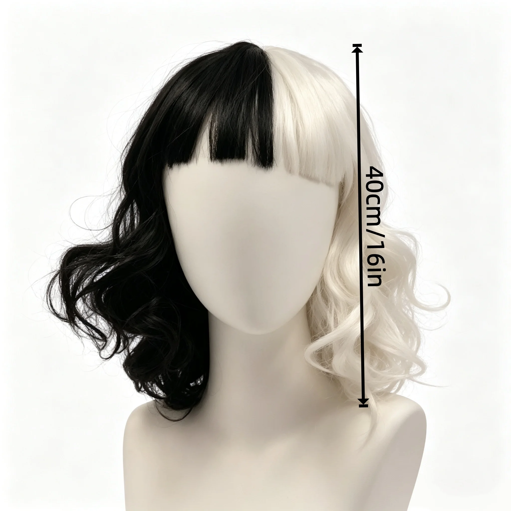 Black and white half color short curly hair wig, suitable for daily party role-playing, carnival, St. Patrick's Day