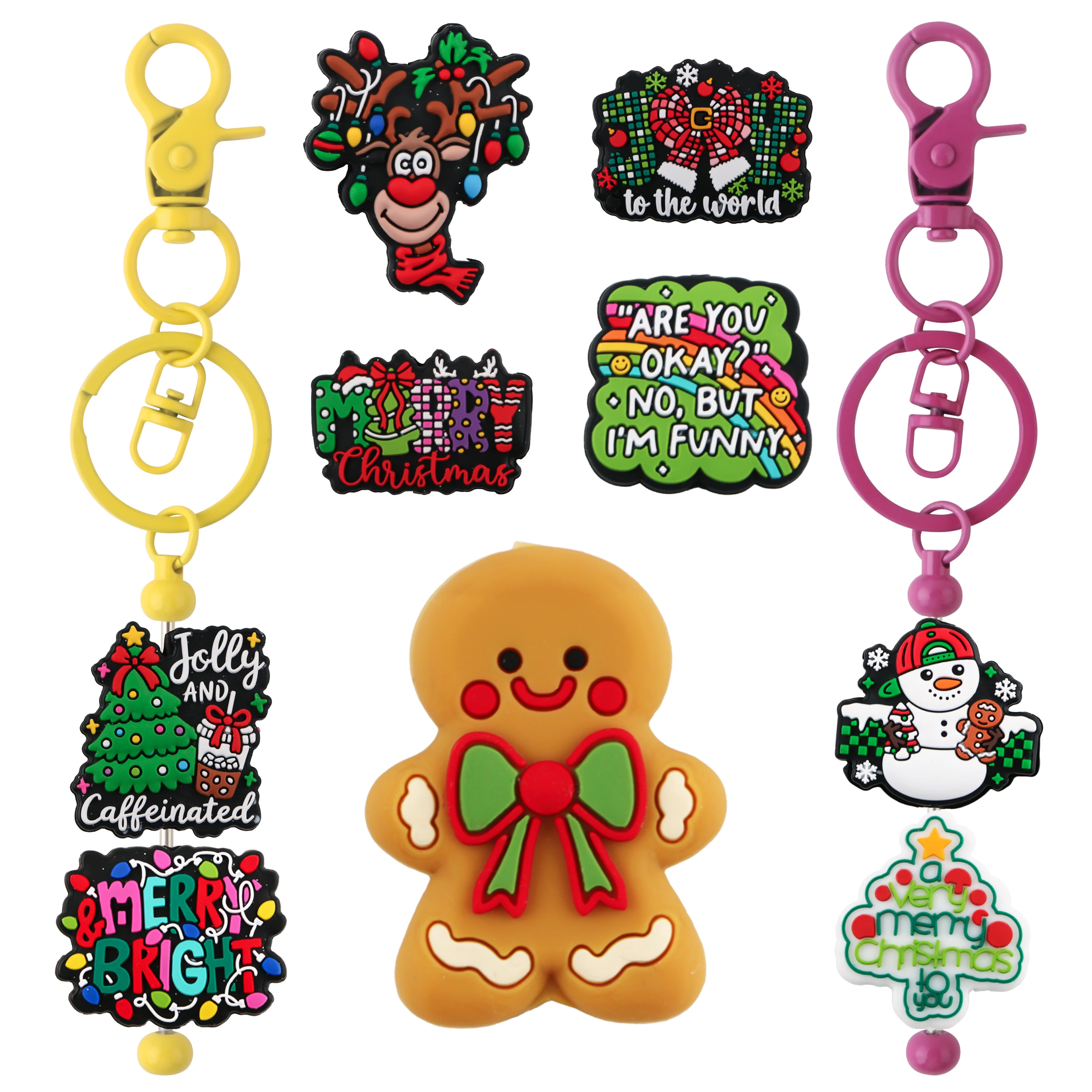 

30pcs New Reindeer/Gingerbread Man/Christmas Tree Silicone Focus Beads For Jewelry DIY Necklace Bracelet Pendant Accessories