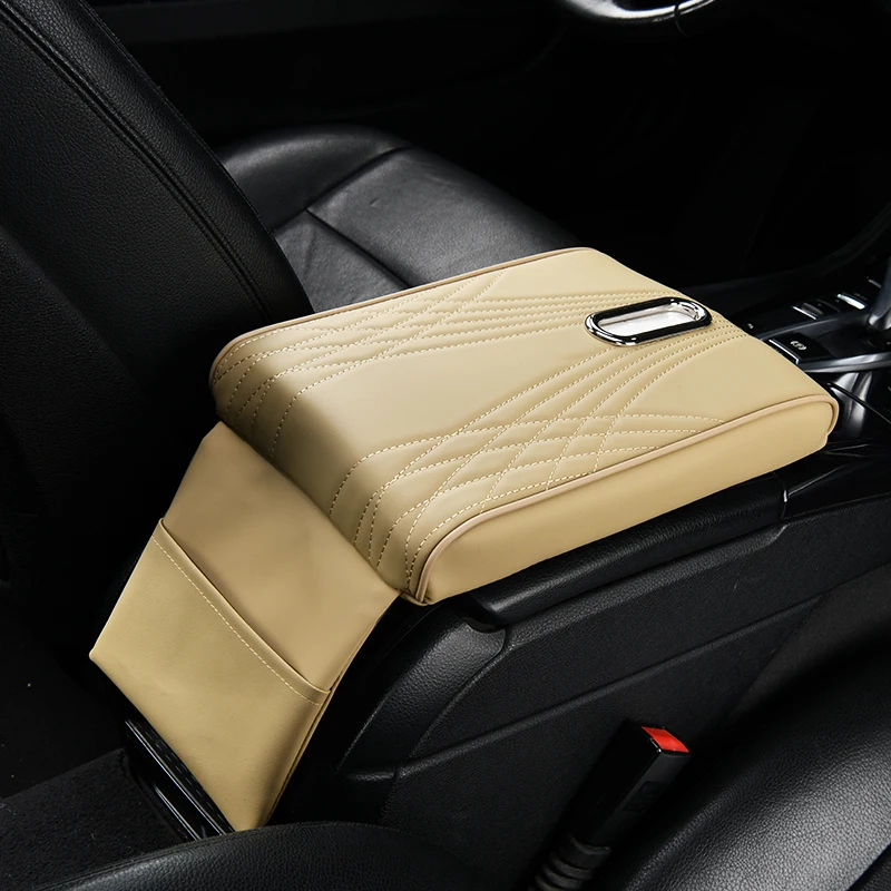 Funda Universal para Reposabrazos de coche, accesorio de almacenamiento frontal de cuero Napa, aumento de altura, cojín Central para reposabrazos, 32x22x5cm