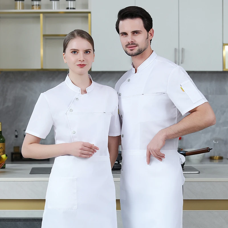 Veste de Chef noire à manches courtes, uniforme de Chef pour hommes et femmes, uniformes de cuisine de Restaurant, chemises, manteau de cuisinier d'été, vêtements de serveur