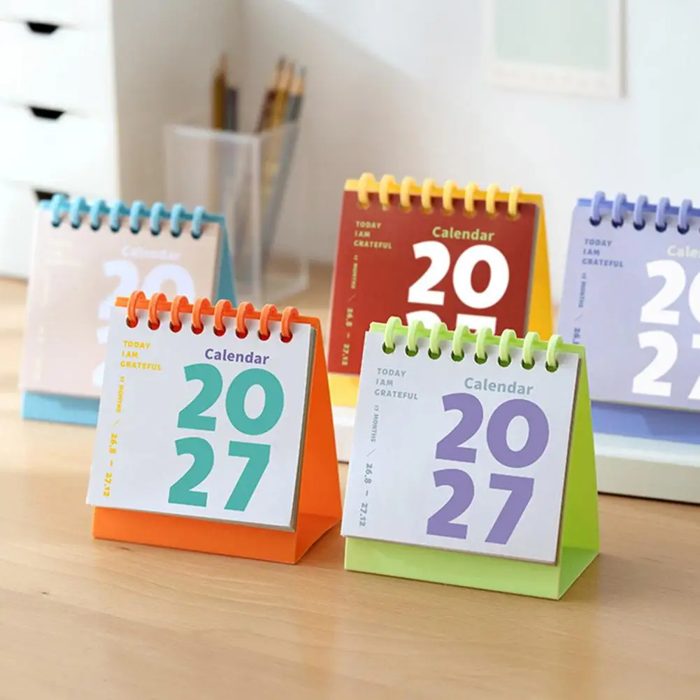 2027 Mini Desk Calendar, Spiral Bound Standing Flip Calendar, Monthy Schedule Planner Small Desktop Calendar for Office