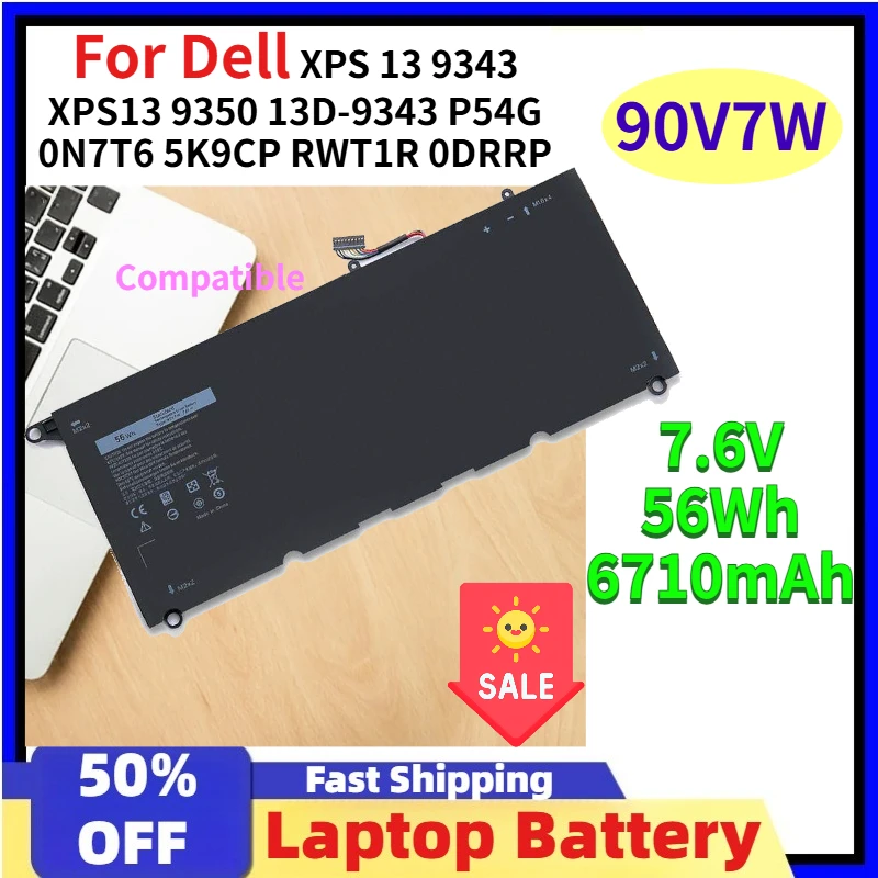 6710mAh 56WH Laptop Battery for Dell XPS 13 9343/9350/13D-9343 P54G 90V7W JHXPY JD25G 090V7W 0N7T6 5K9CP RWT1R 0DRRP Compatible