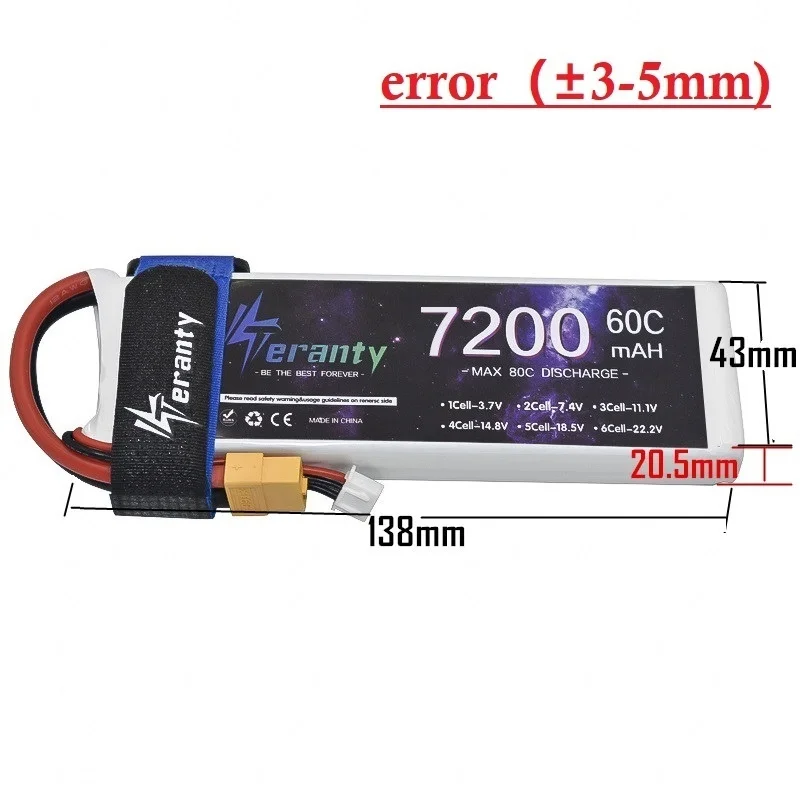 7.4V 7200MAH 2S Akumulator Lipo 60C do akcesoriów samochodowych Quadcopter FPV Drone RC Samolot Łódź Zabawki Części ze złączem XT60 Deans T TRX