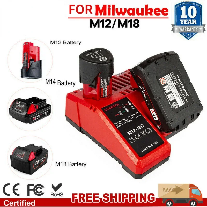 

Replace 3A 12V 14V 18V Rapid Fast Li-Ion Charger Fit For Milwaukee M12-18C Dual Port Multi-Voltage Lithium-Ion Battery M12 M18