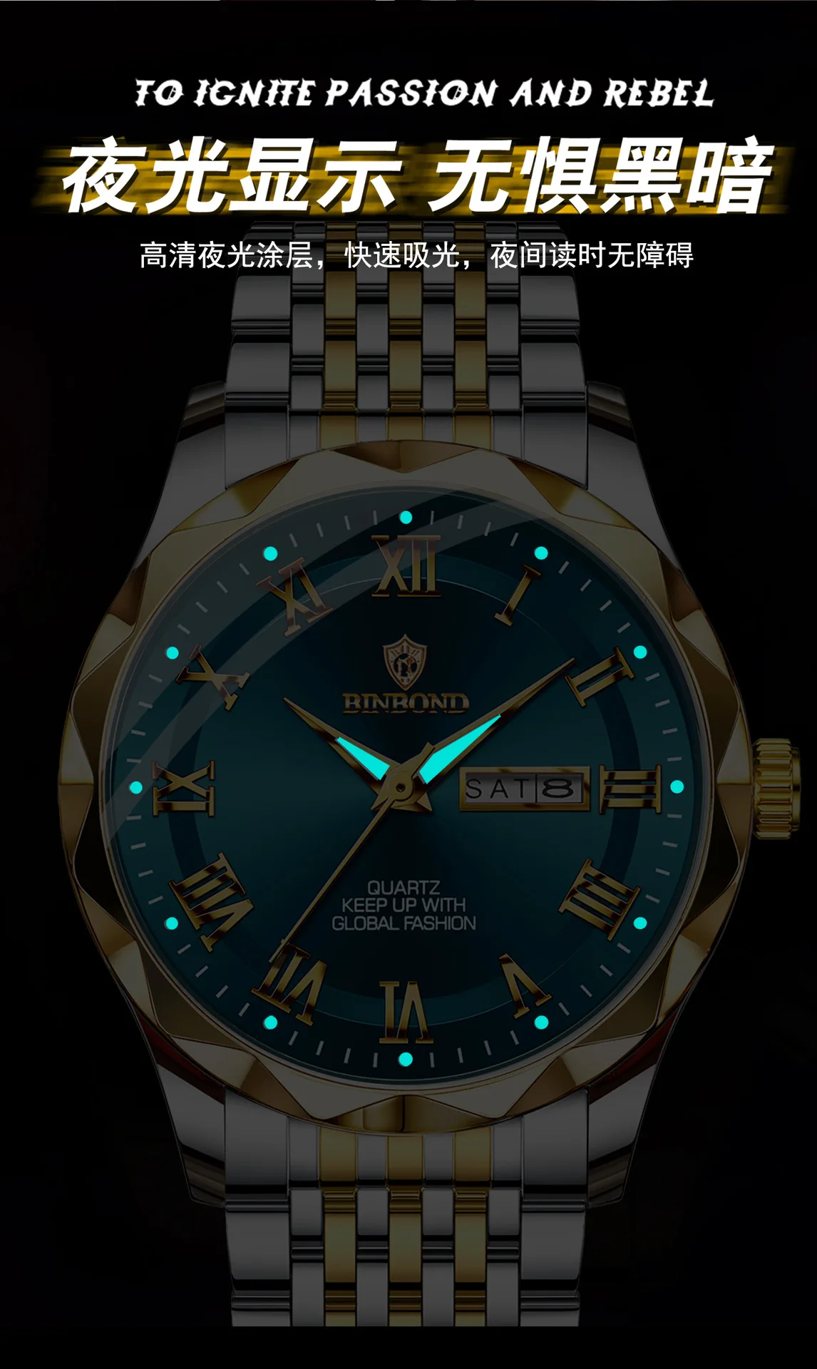 Novo relógio masculino luz de luxo high end marca negócios duplo calendário tira aço à prova dwaterproof água moda masculina relógios quartzo presente