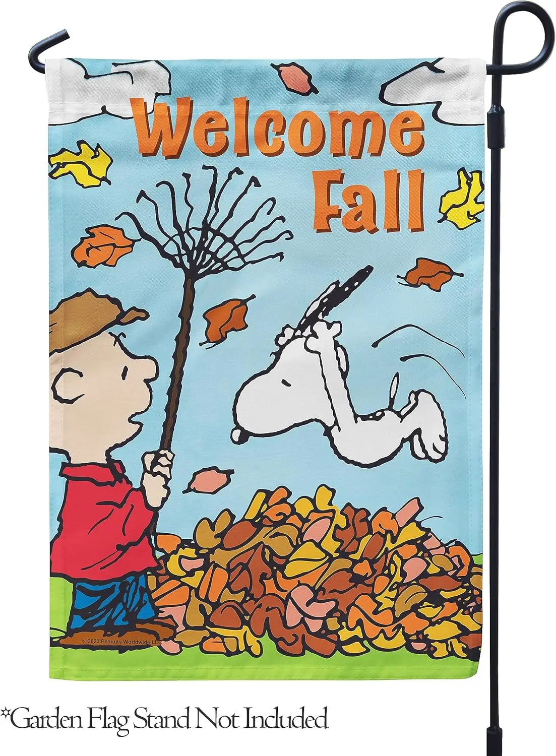 Flagology.com, PEANUTS® Fall Leaf Pile Plunge – Garden Flag 12.5