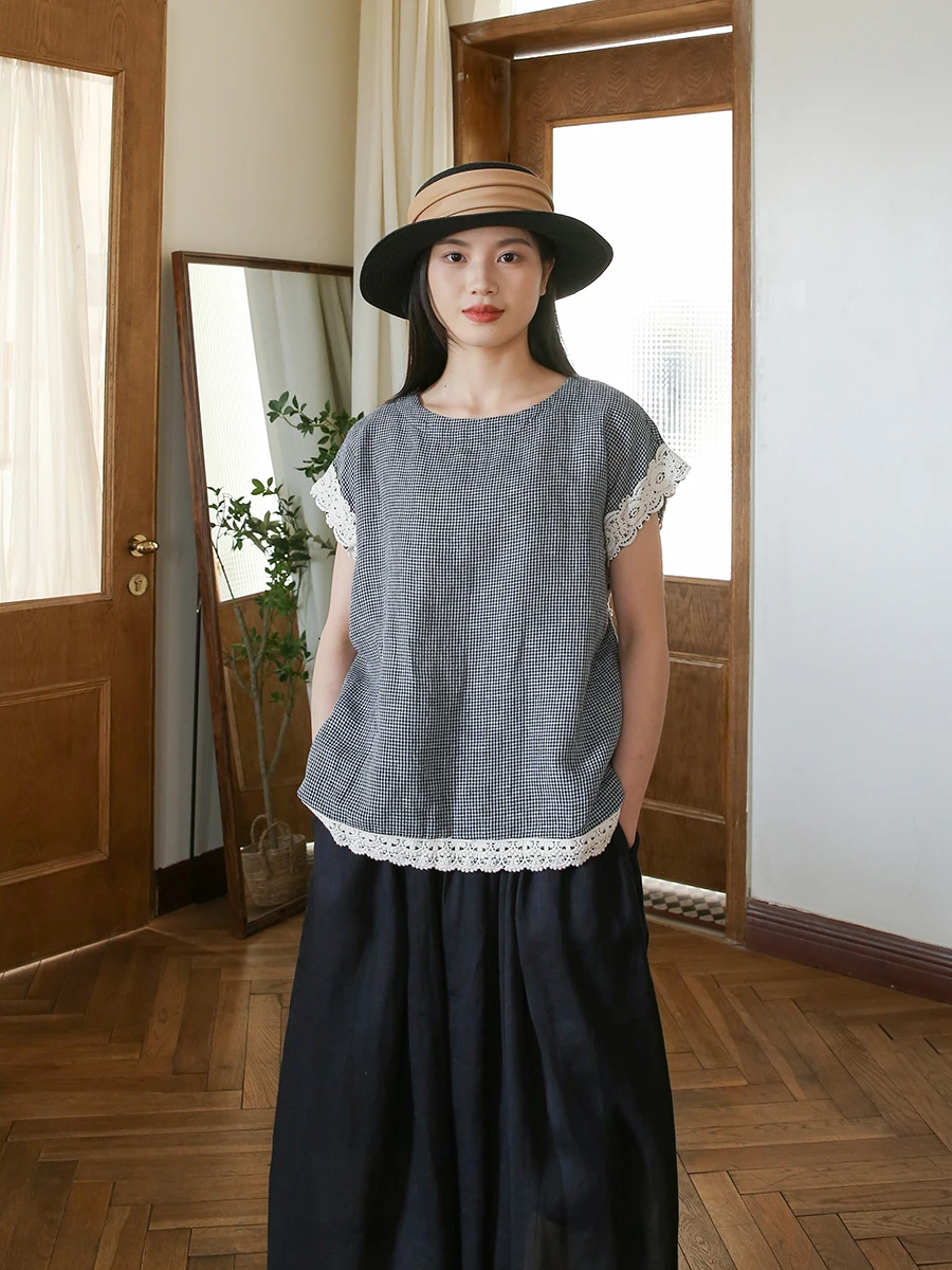 

Новая женская льняная рубашка 2026 года: летняя, приталенная, винтажная, свободная, с круглым вырезом, в клетку, удобная, дышащая, с коротким рукавом, для бизнеса.