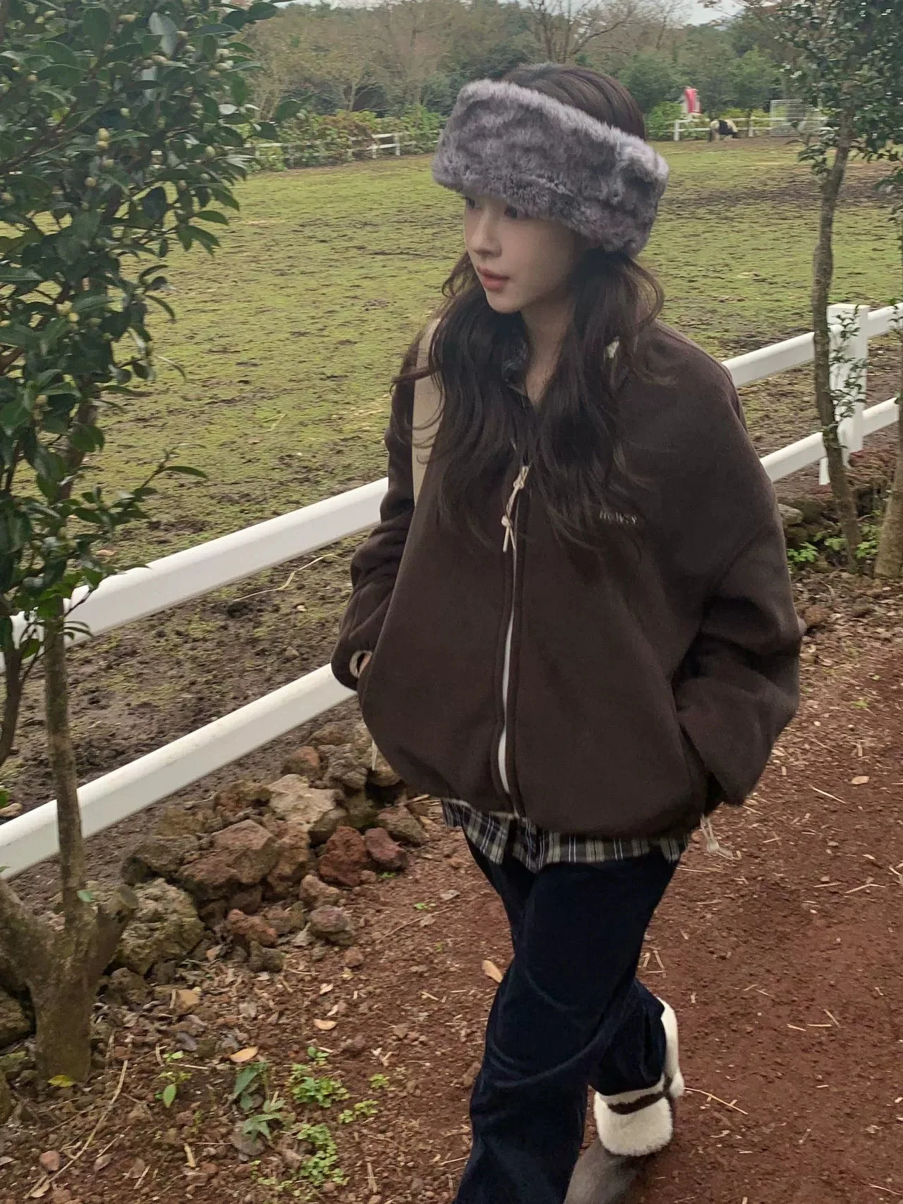 

Women's Fce Jaet HOWUS Autumn Winter New Sle Vintage Loose Stand Collar Zipper Open Cardigan Top