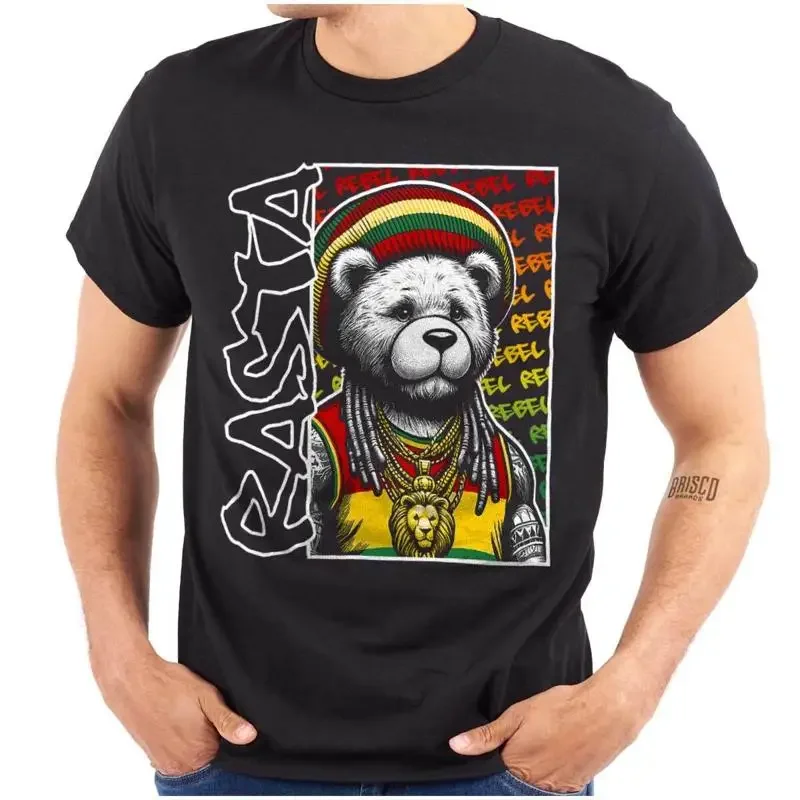 

Крутая городская уличная одежда Rastafari Teddy Bear женская или мужская футболка с круглым вырезом