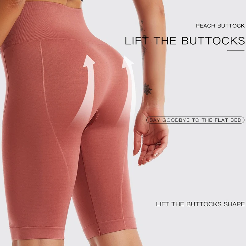 PofyBofy Cintura allargata Vita alta Senza cuciture Elastico Butt Lifter Leggings sottili al ginocchio Fitness Yoga Donna Abbigliamento sportivo