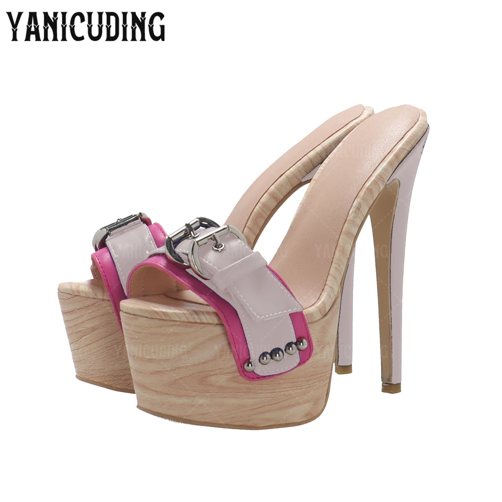 

Buckle Platform Mules Multicolor Stiletto Slippers Sexy Style Summer Slippers for Women Customizable Color Large Size High Heels