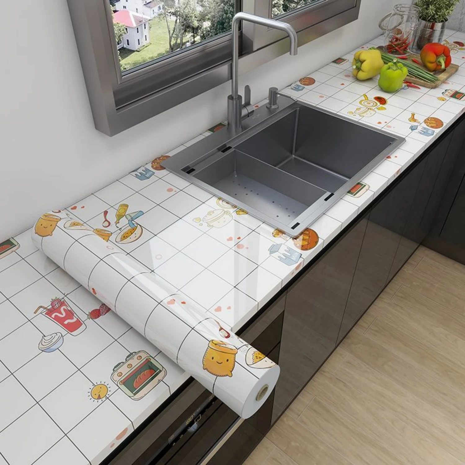 8M Marble Decor Stickers Self Adhesive Waterproof Oil Proof Aluminum Foil Wallpaper for Kitchen Cabinet Countertop Renovation