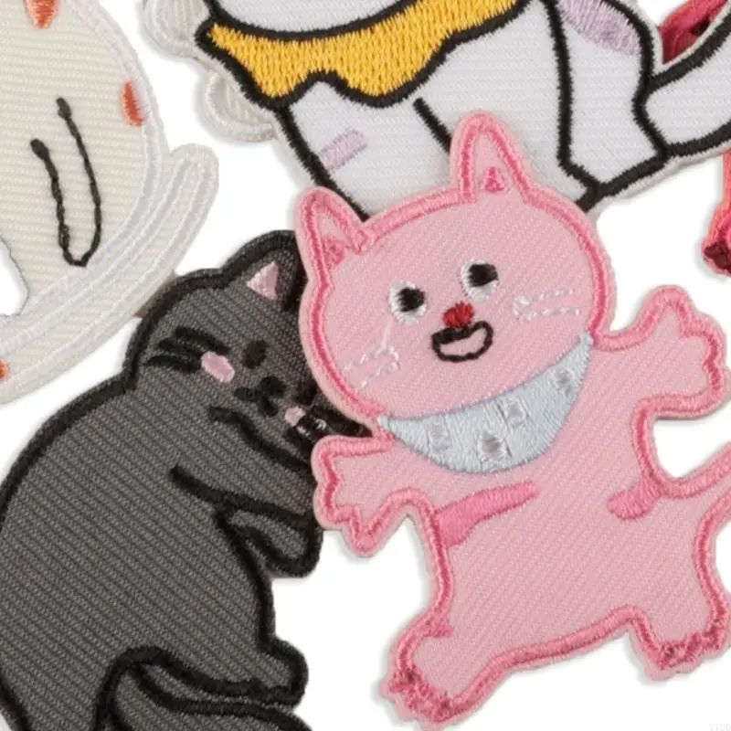 8pcsパッチに縫う素敵な猫布のための布のアップリケの修理
