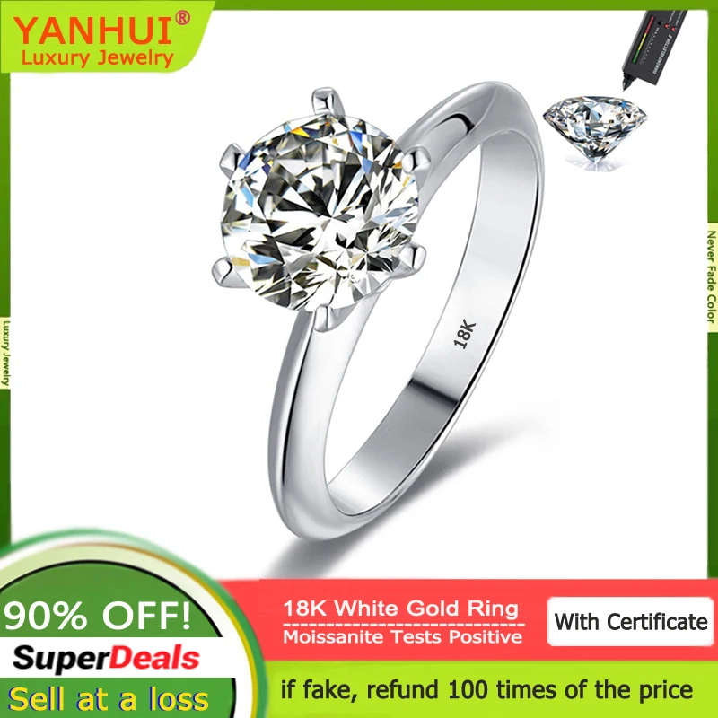 

Luxury 18K White Gold Moissanite Diamond Ring Solitaire VVS 0.5 Carar / 1 Carat / 2 Carat Wedding Band Fine Jewelry For Women