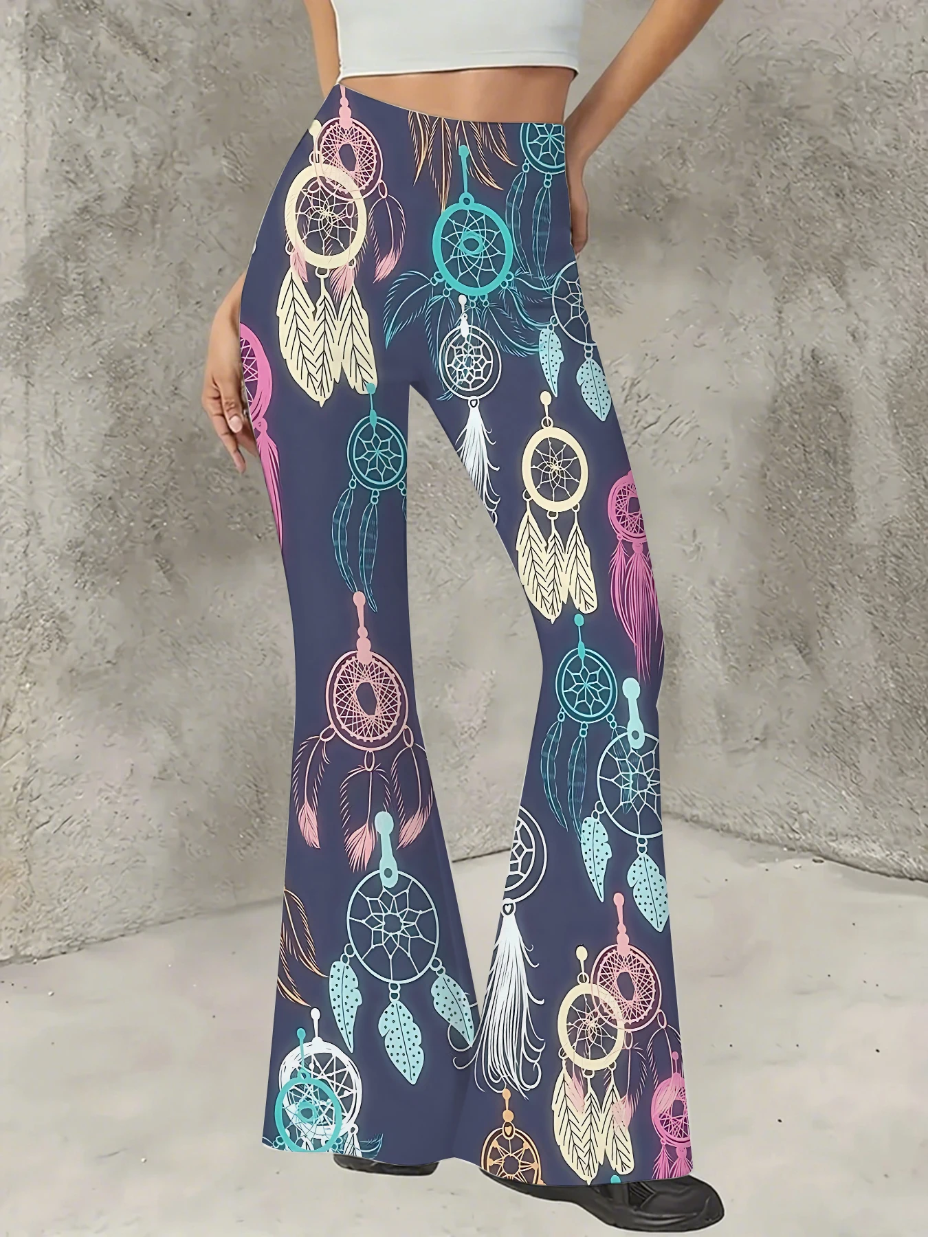 

Women's All-Over Print Flared Leggings Stretchy High Waist Bell Bottom Pants