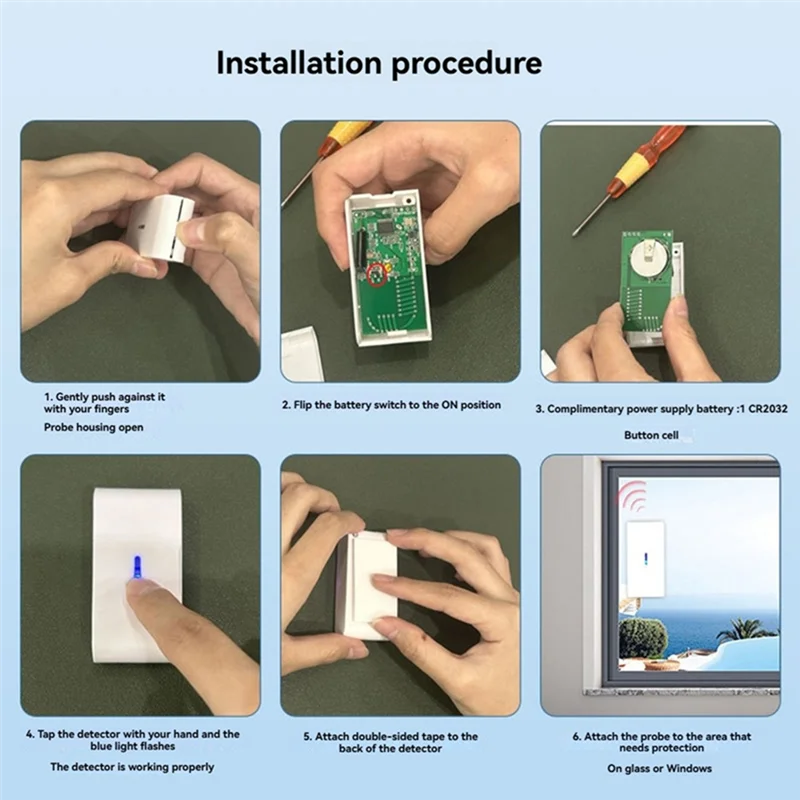 SQPP-433Mhz Set rilevatore di rottura vetro a vibrazione wireless Sensibilità regolabile compatibile con sistemi di allarme B