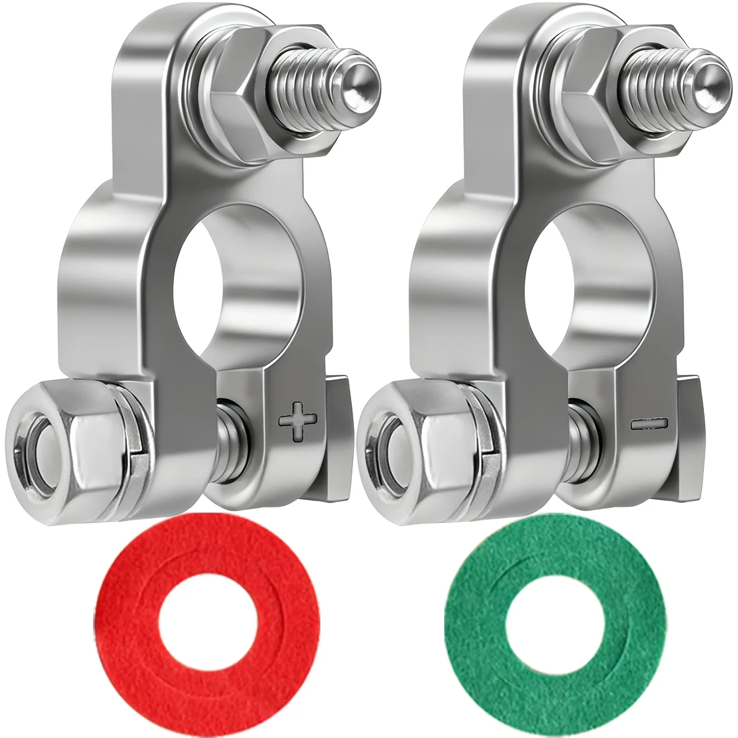 Heavy-Duty Battery Terminal Connectors Positive & Negative Clamps with Rust-Proof Washers for Cars Lorries Boats Car Battery