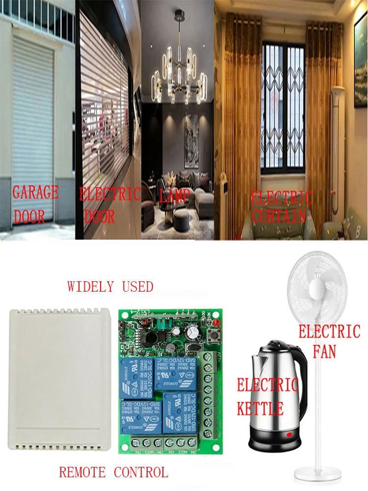 DC 12V 24V 4 Channel 4CH RF Wireless Remote Control Motor Switch System Receiver + Transmitter, 315 433 MHz