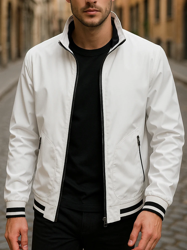

2025 Spring Autumn Casual Solid Fashion Loose Bomber Jacket Men Overcoat New Arrival Running Jackets Men's White Jacket