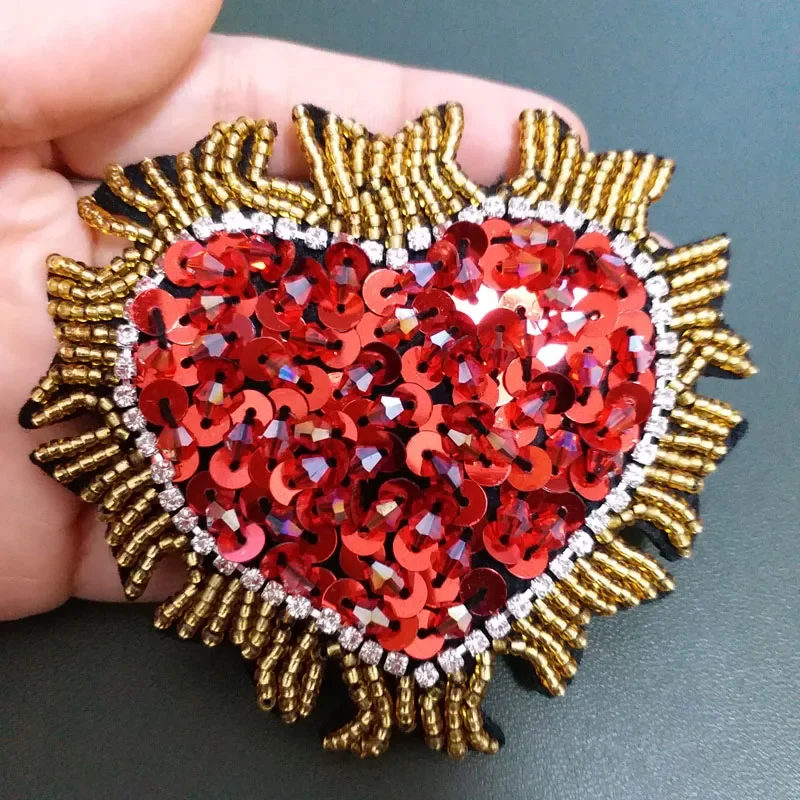 3D Handmade tkanina w kwiaty łatki na odzież DIY szyć na cekiny rhinestone serca parches aplikacja z koralikami kogut patch