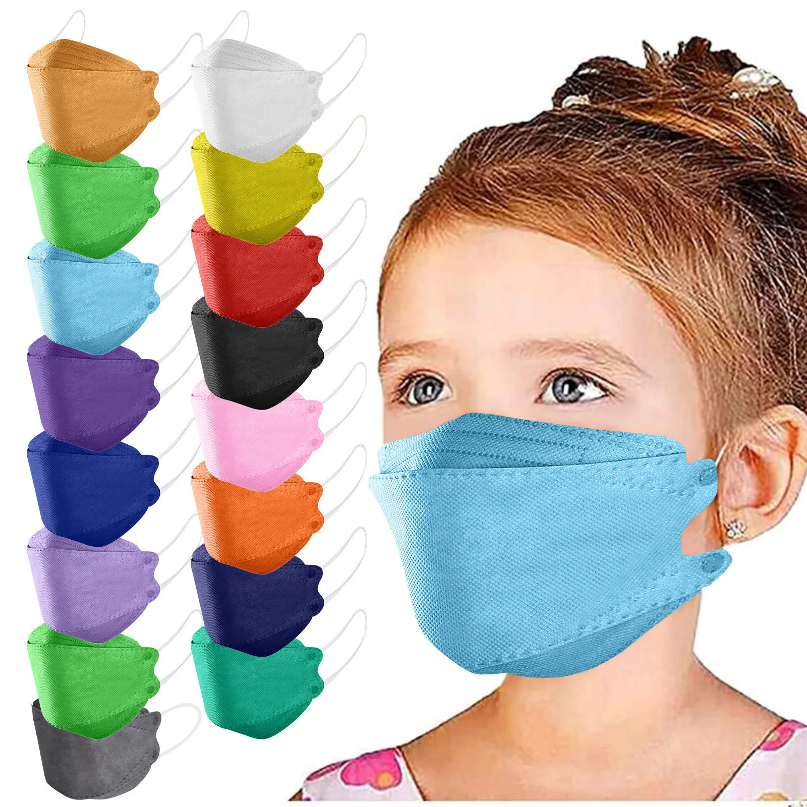 50PCS Children's Fish-Shaped Face Mask Fashion Morandi Colors Elastic Ear Loop Mask Breathable 4-Ply Design Outdoor Dust-Proof