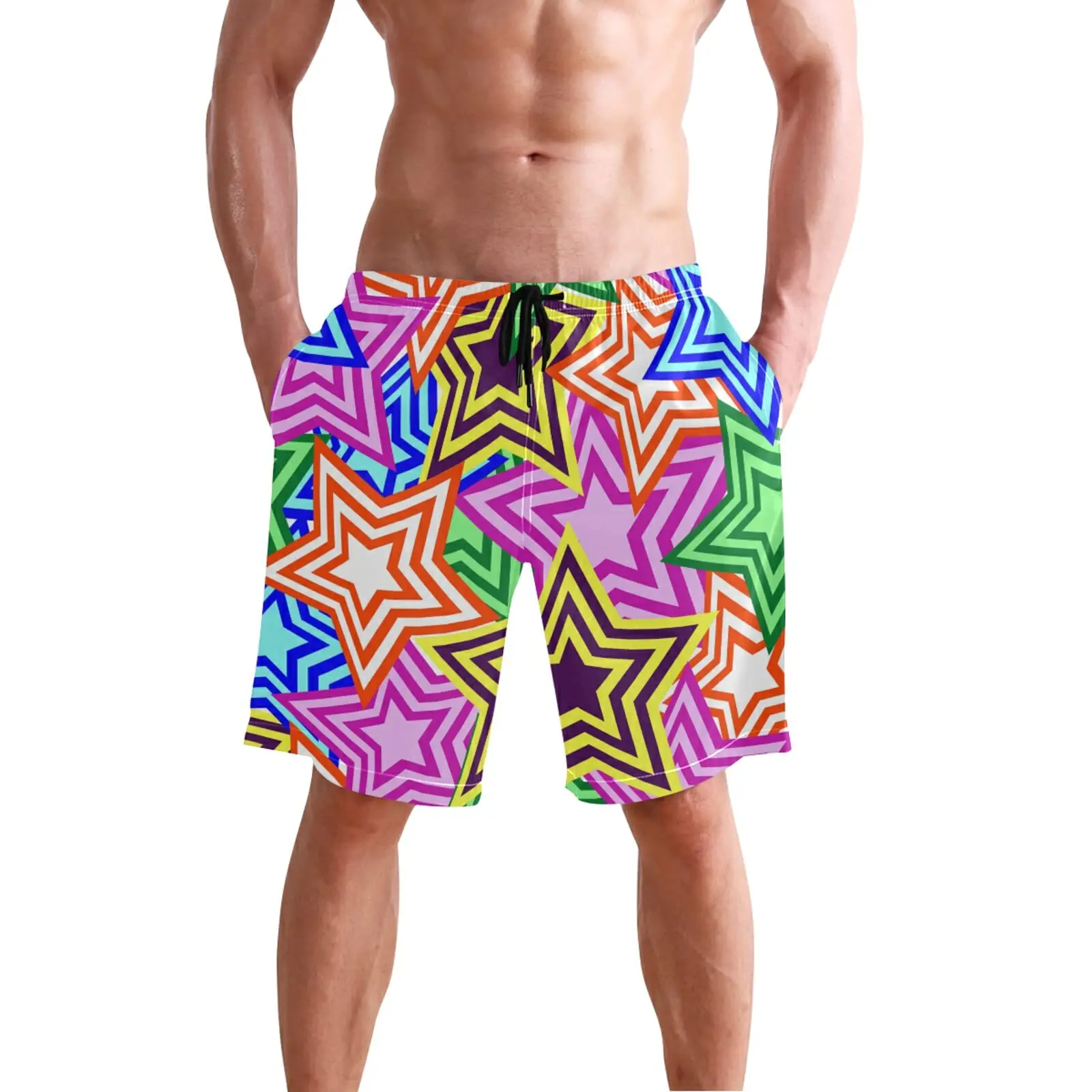 Premium 3D Printed Men's Hawaiian Shorts - Super Casual Star Pattern, Perfect For Summer Vacations And Beach Parties