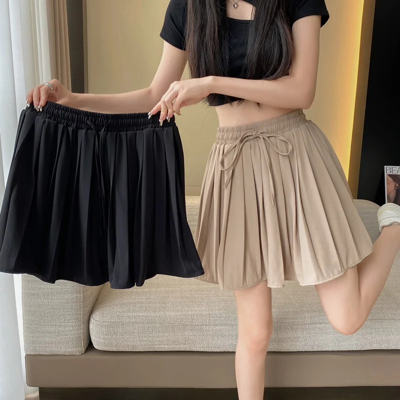 

Ladies New Fashion Gothic Bandage Woman Mini Skirt Womens Casual Cute Sexy Black Pleated Skirt Female Girls Clothing 2