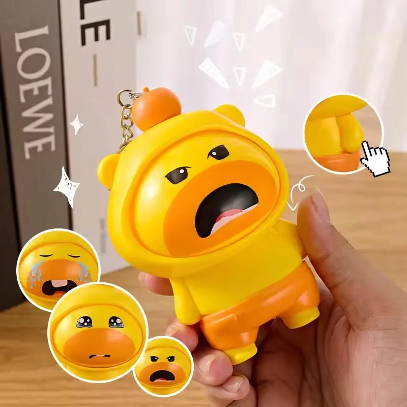 Funny Press Rotating Face Changing Capybara Toy Keychain Pendant Stress Relief Face Changing Doll Desktop Ornament