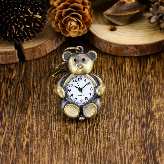 Niedźwiedź Retro brelok do kluczy zegarek kieszonkowy męski i damski brelok z motywem zwierzęcym z kreskówek plecak wiszący zegarek