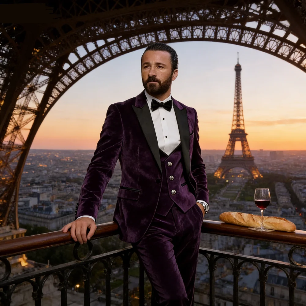 

Men's Classic Ternos Suit 3-Piece Peak Lapel Blazer Vest Pants Slim Fit Elegant Matching Men's Formal Wear Ensemble