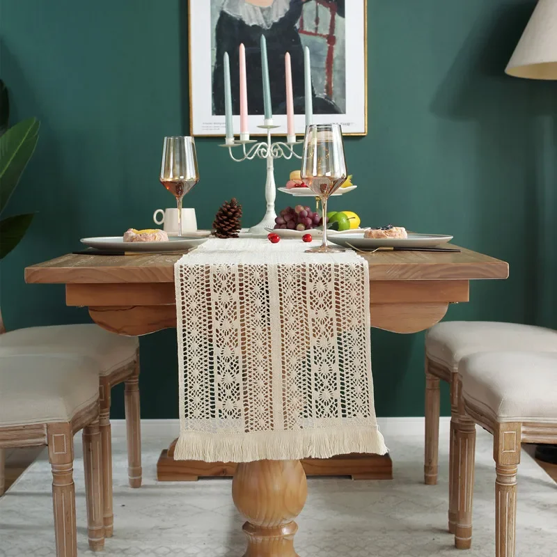 

Crochet Encrypted Tassel Table Runner Luxury,Kitchen Dining Table Covering Home Party Decor for Wedding Holiday Event Designing