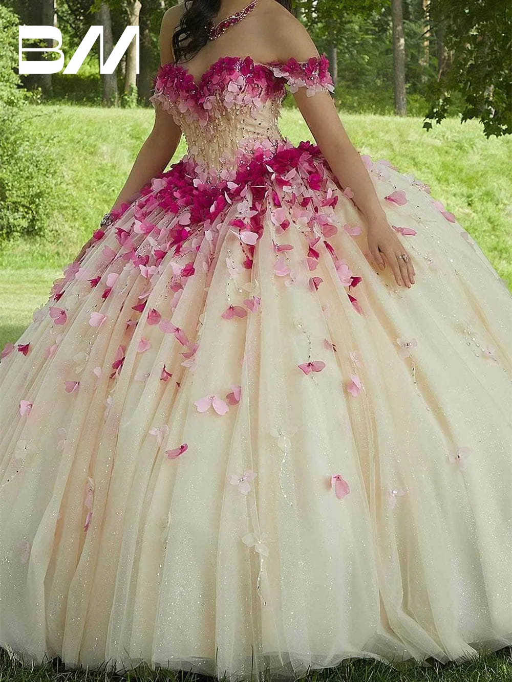 Blüten blätter geschmückt Quince anera Kleid süß 15 16 Ballkleid Ballkleider von der Schulter angepasst romantische formale Cocktail kleid