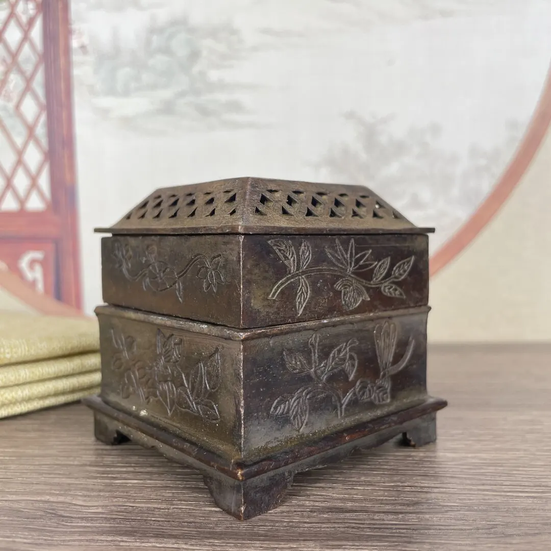 Old Collection Carved Three Layer Double Square Incense Burner Indoor Home Aromatherapy Incense Holder For Tea Table Decor