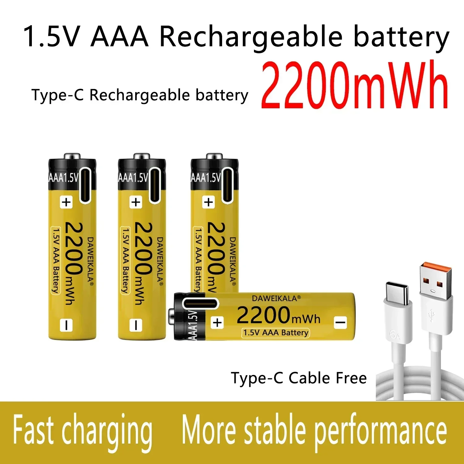 AAA Battery 1.5V Rechargeable battery NiZn Battery Stable performance long usage time camera toys batteries Type-C fast charging