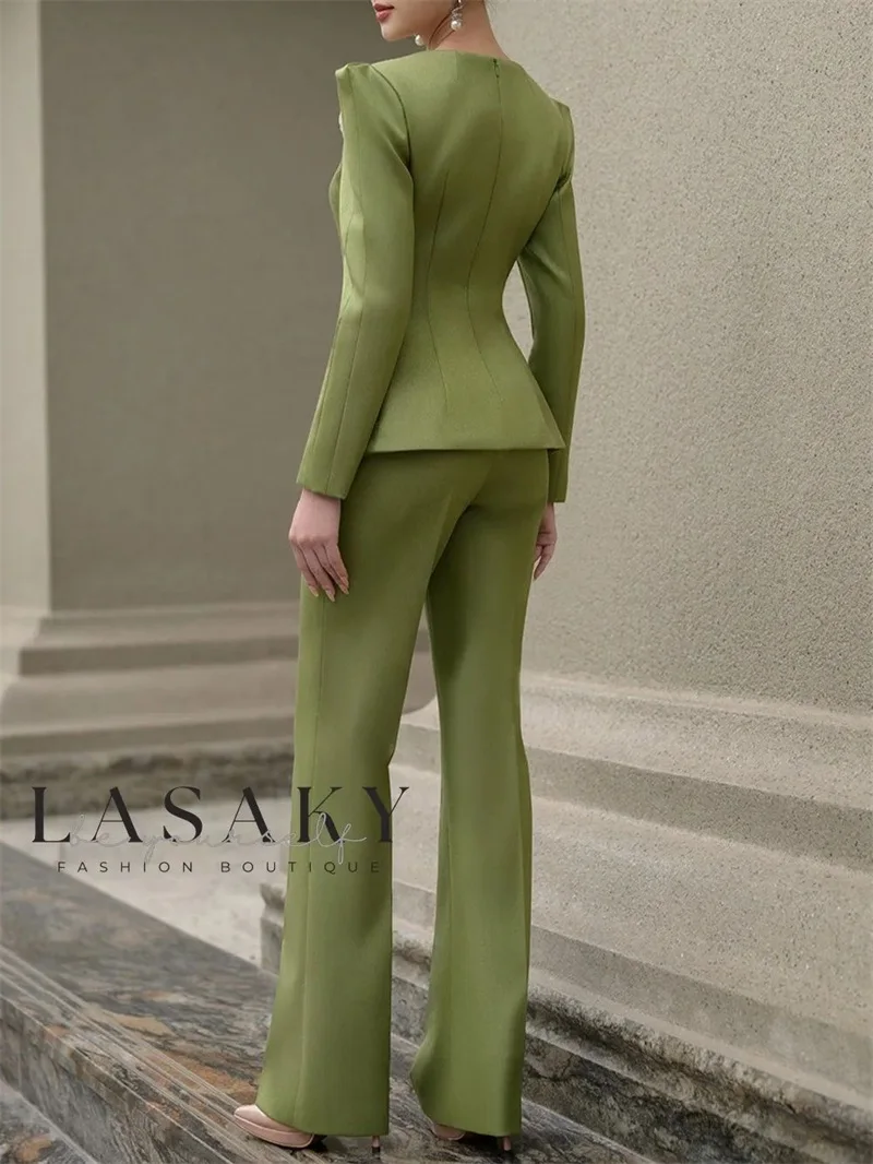 

Green Spring Women Suit Set 2 Pcs Cotton Blazer+Pant Trouser 3D Flower Formal Office Jacket Customized Wedding Tuxedos Coat