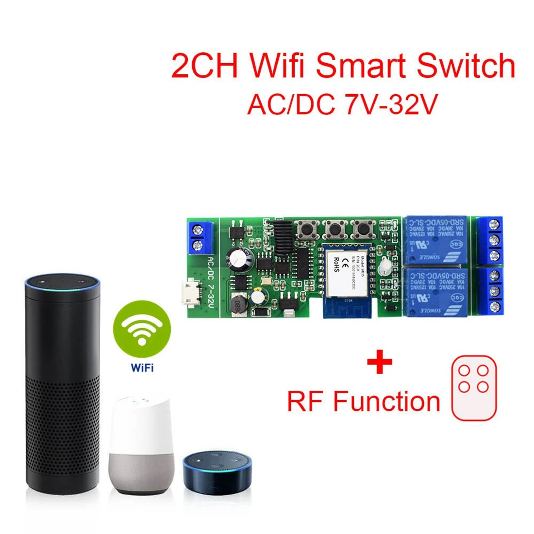 HFES Tuya 5-32V Modulo interruttore Zigbee 2 canali con RF433 Zigbee Inching/autobloccante/Interblocco Interruttore Controllo APP