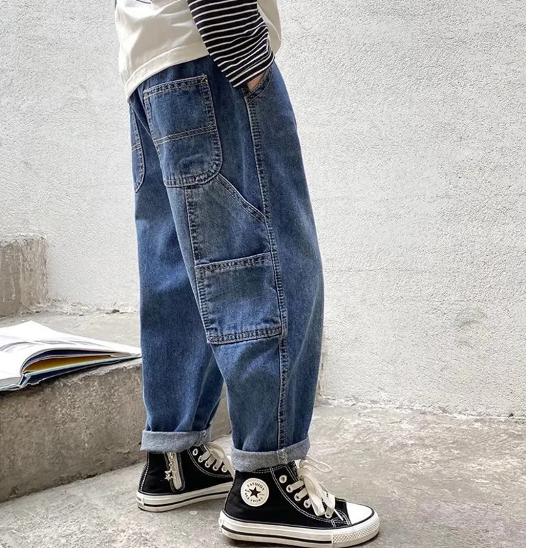 New Boys Girls Cool Jeans Spring And Autumn Trousers  Korea Style Concise Casual Loose Pants Children\'s Clothing Summer Pants