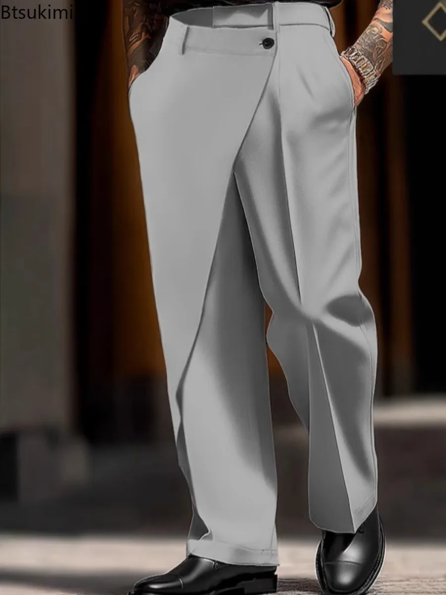 2025 hommes élégant taille irrégulière pantalon été nouveau décontracté couleur unie plissé pantalon droit mâle Streetwear mode pantalon