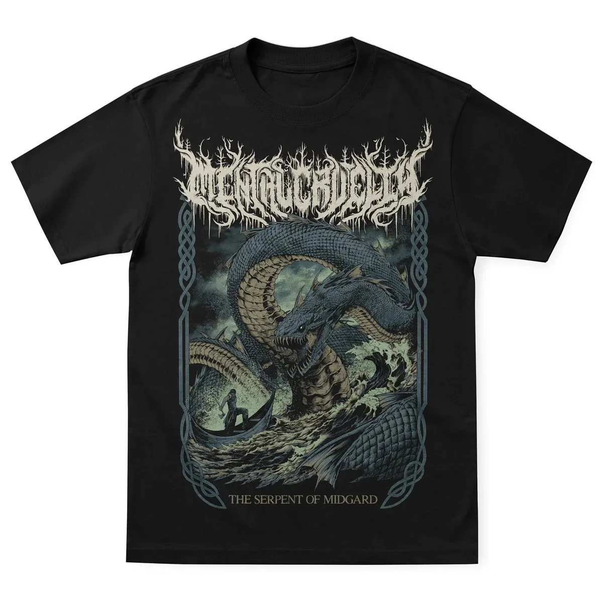 Mental Cruelty T‑Shirt,midgard Giant Serpent Nordic Myth Artwork with Band Top Logo,deathcore Band Merchandise Fan Collectibl