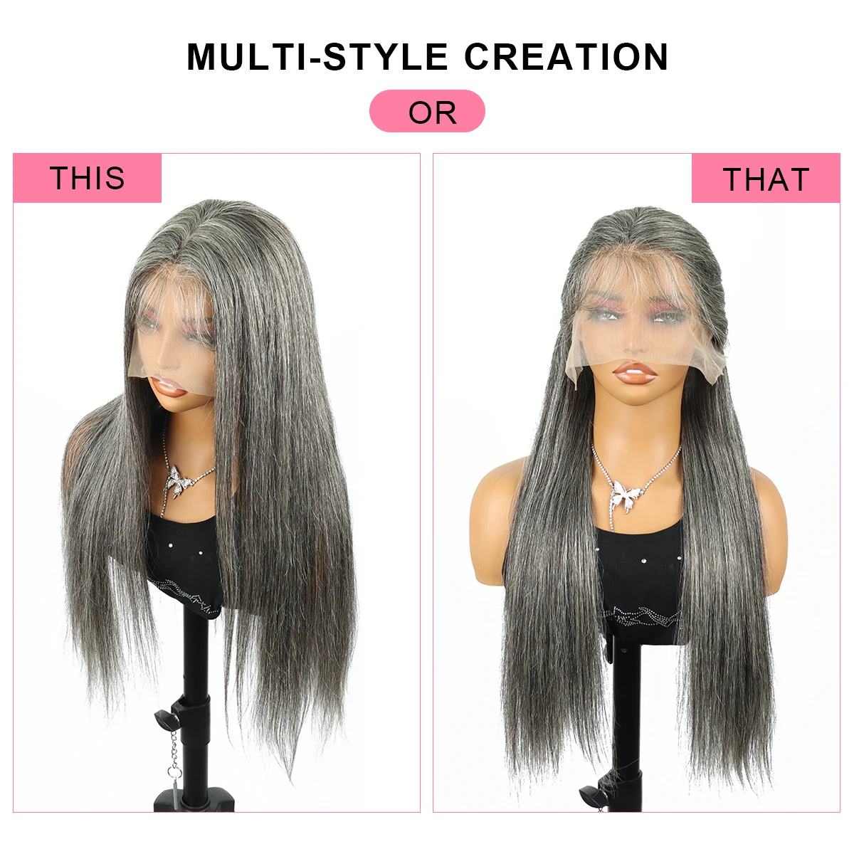 Parrucca anteriore in pizzo HD 13X6 densità 210% capelli umani colore grigio sale e pepe parrucche frontali in pizzo dritto precorte capelli umani per le donne