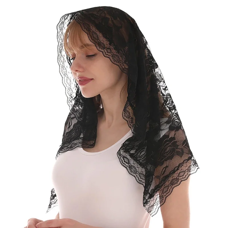 Velo de Mantilla Vintage tradicional de encaje, bufanda para cubrir la cabeza de masa latina para la Iglesia Católica, forma de capilla 2023