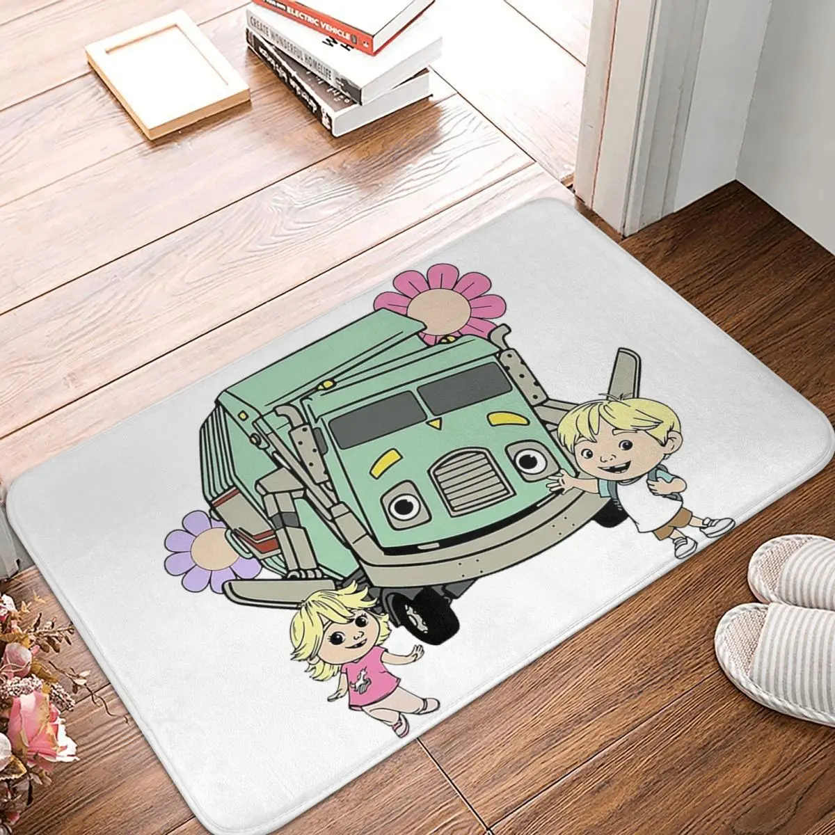 Trash Truck Floral Retro Character Art Non-slip Doormat Floor Mat Washable Carpet Rug for Kitchen Entrance Home Footpad Mats