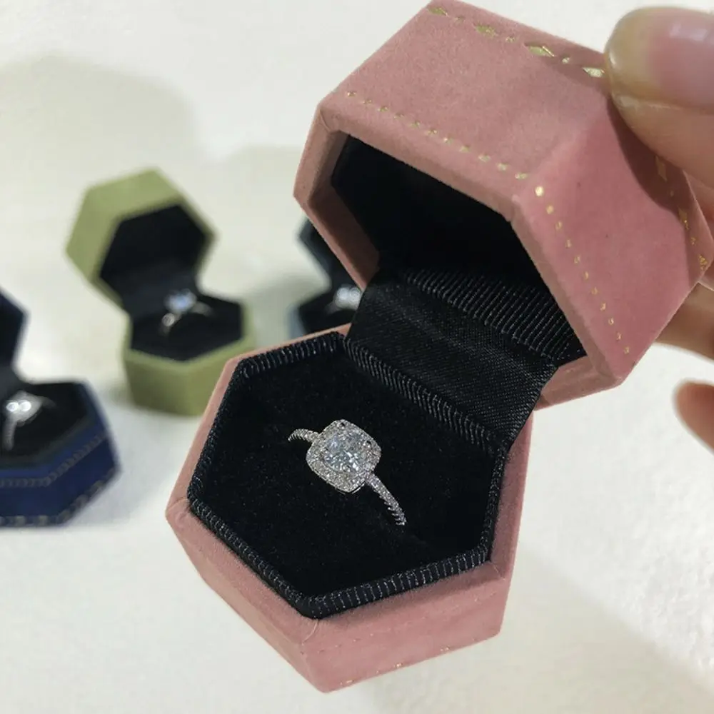 

Бархатная коробка для хранения ювелирных изделий, шестиугольные серьги-раскладушки, витрина для колец, коробка для обручальных колец с одним слотом для предложения на помолвку