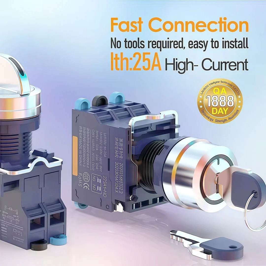 LANBOO 2/3 Gear Key head Push Button Knob switch Latching with LED Green Bule 9-24V/220V 1NO1NC/2NO 2NC