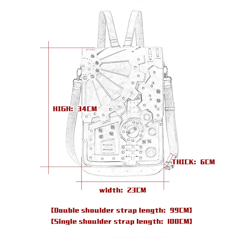 JIEROTYX Steampunk Leather Backpack for Women Halloween Gothic Retro Briefcase Crossbody Shoulder Large Satchel School Bags