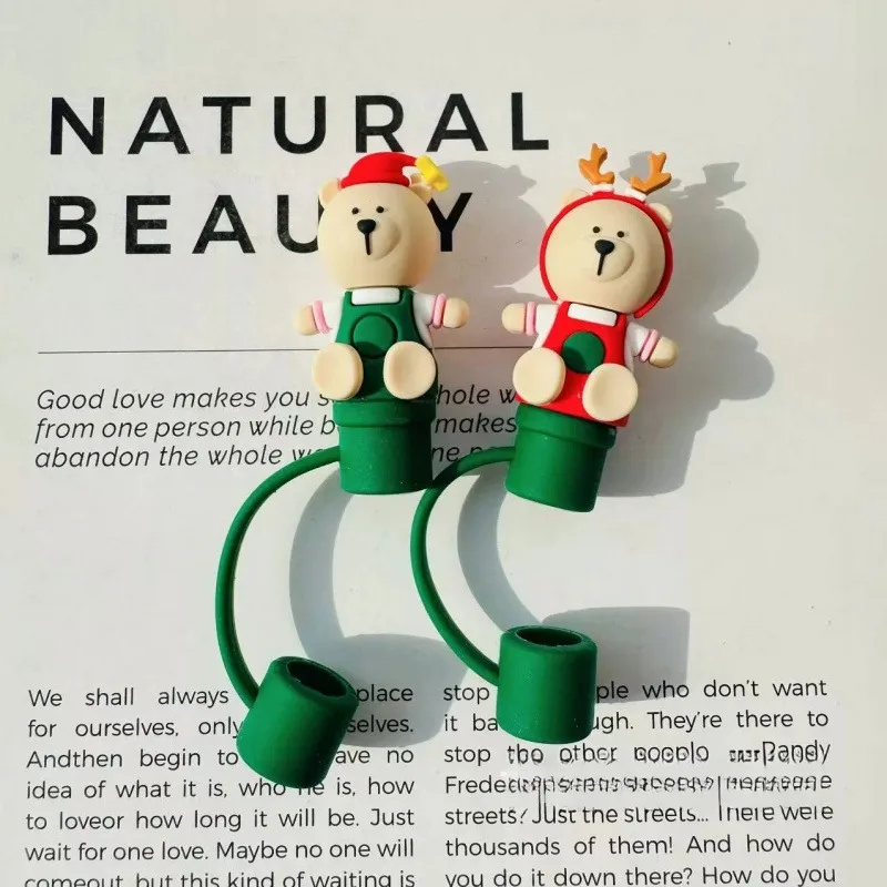 

Silicone Straw Cover For Starbucks Tumbler Cup for 7-8mm Heat-resistant Reusable Dust-proof Straw Caps Plug Christmas Decoration